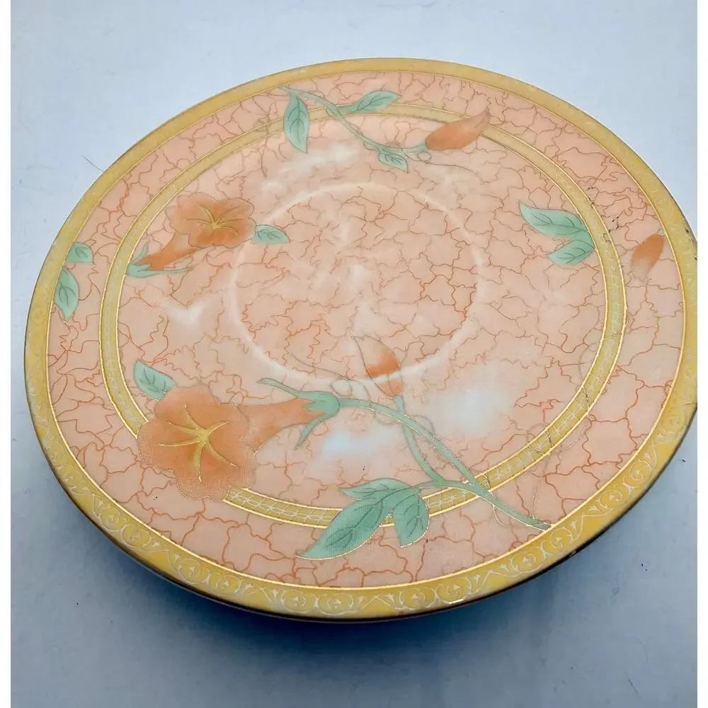 Vintage Yamasen Japan 24K Gold Plated Peach Floral Porcelain Tea Cup & Saucer
